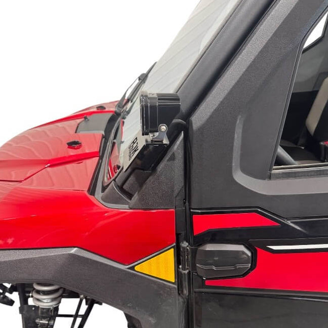 Kawasaki Ridge A-Pillar Light Mounts by AJK Offroad, angled view