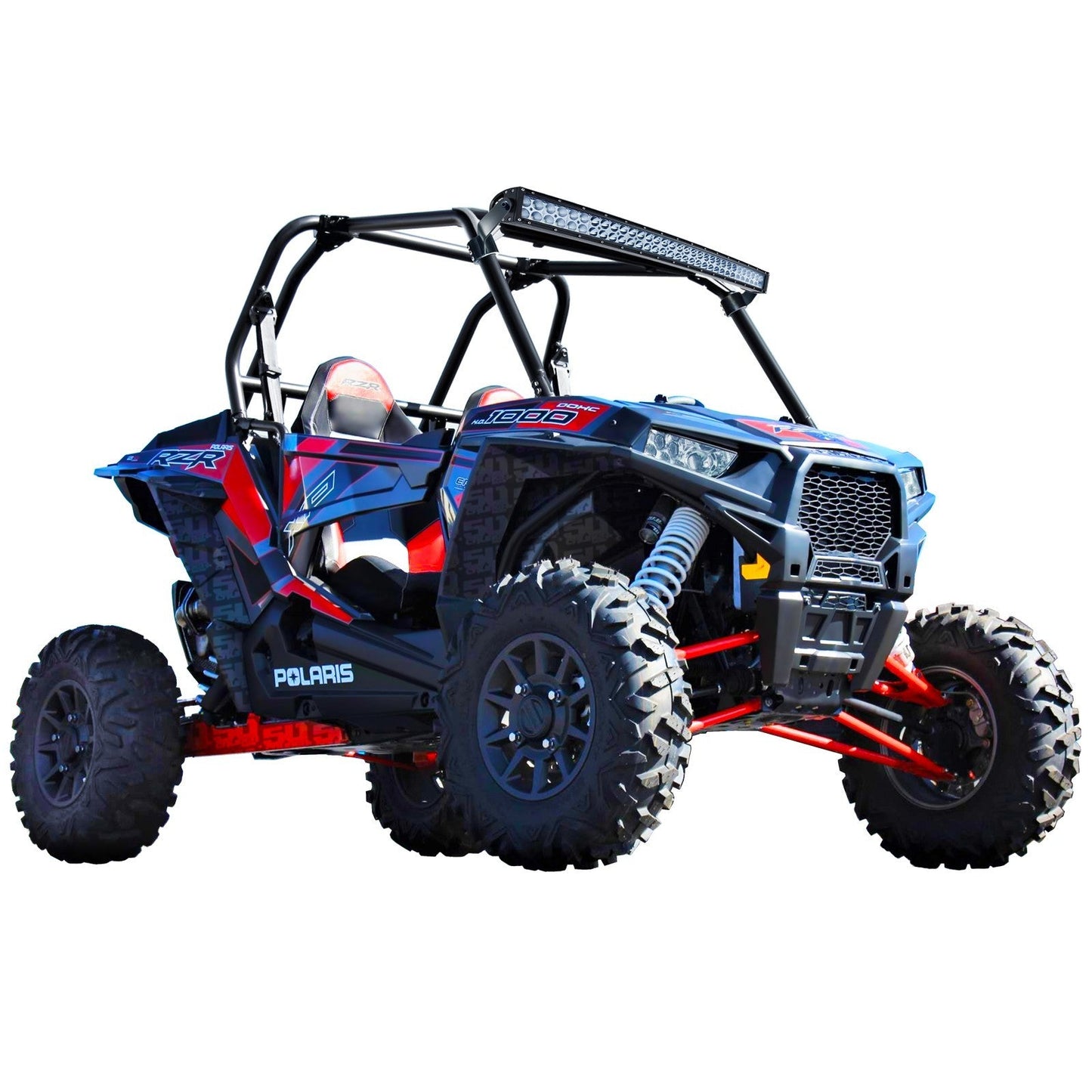 Polaris RZR Curved LED Light Bar Mounting Brackets SxS Part - Mounted View | 50 Caliber Racing