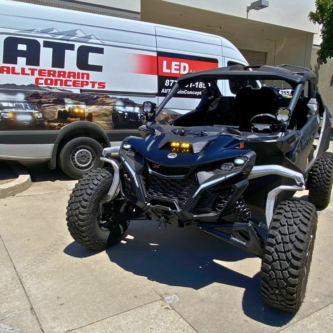 Can-Am Maverick R Hood Light Pod Kit Off-Road SxS - Detail Shot | All Terrain Concepts