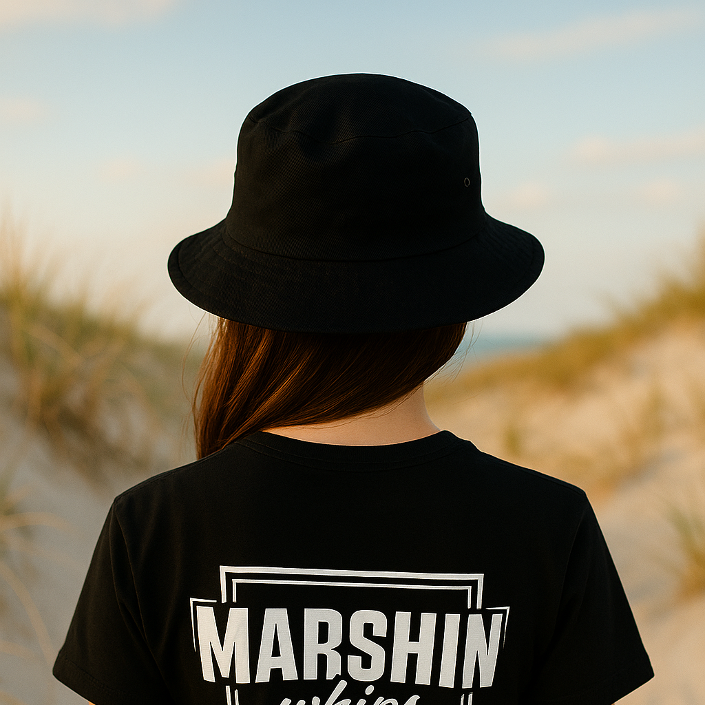 Black Bucket Hat with White Embroidered Logo