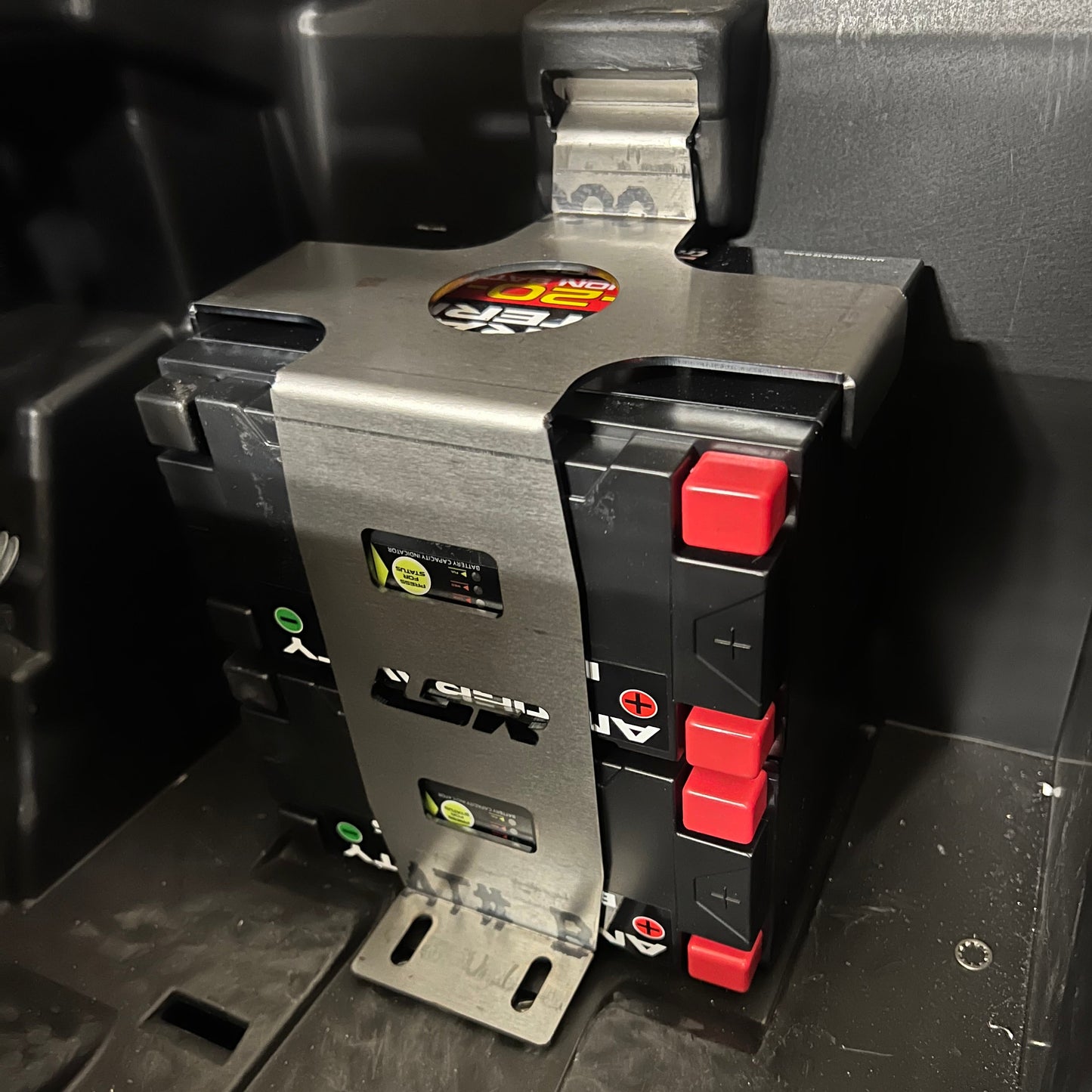 Can-Am Maverick R Battery Hold Down Bracket SxS - Installed View | Lone Star Racing