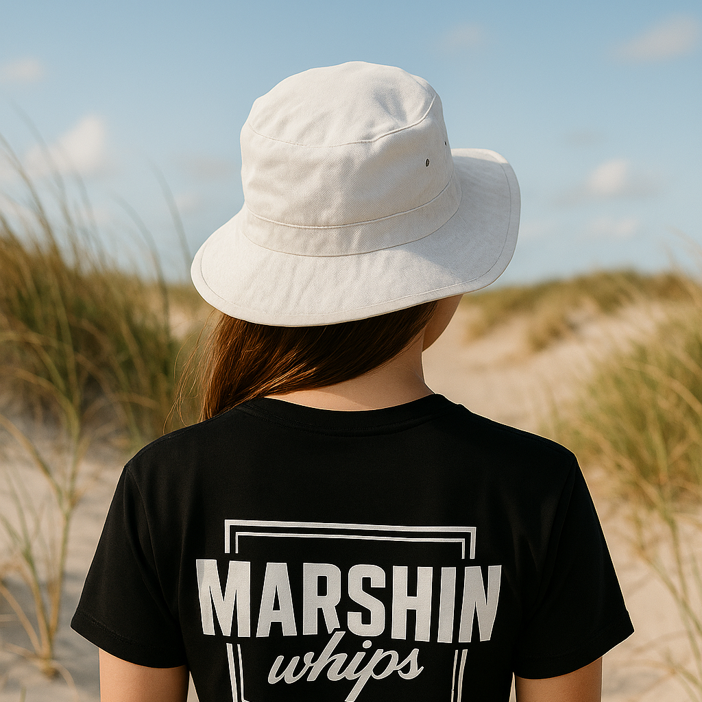 White Bucket Hat with Black Embroidered Logo