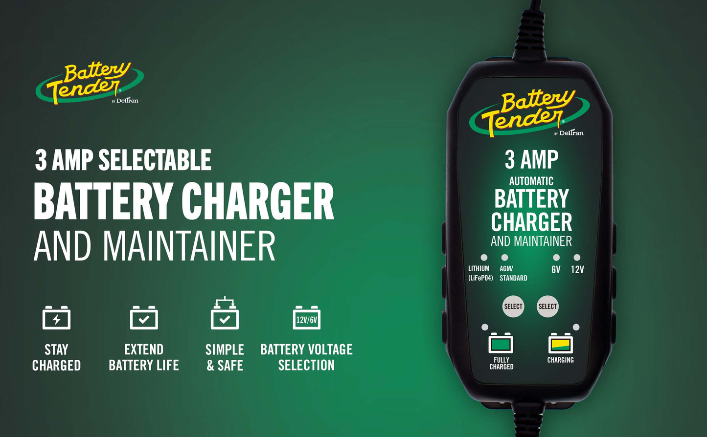 Power Tender® 3 Amp 12V/6V Battery Charger and Maintainer
