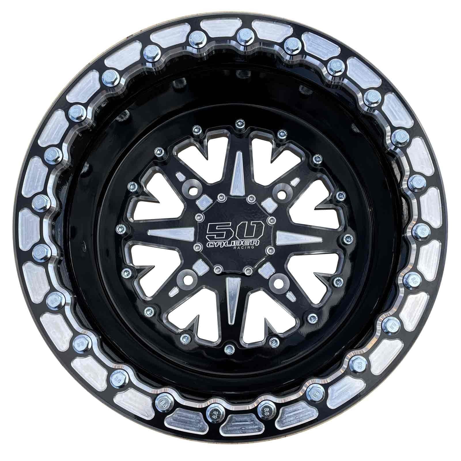 502 Billet Aluminum Beadlock Wheel Black UTV - Front View | 50 Caliber Racing