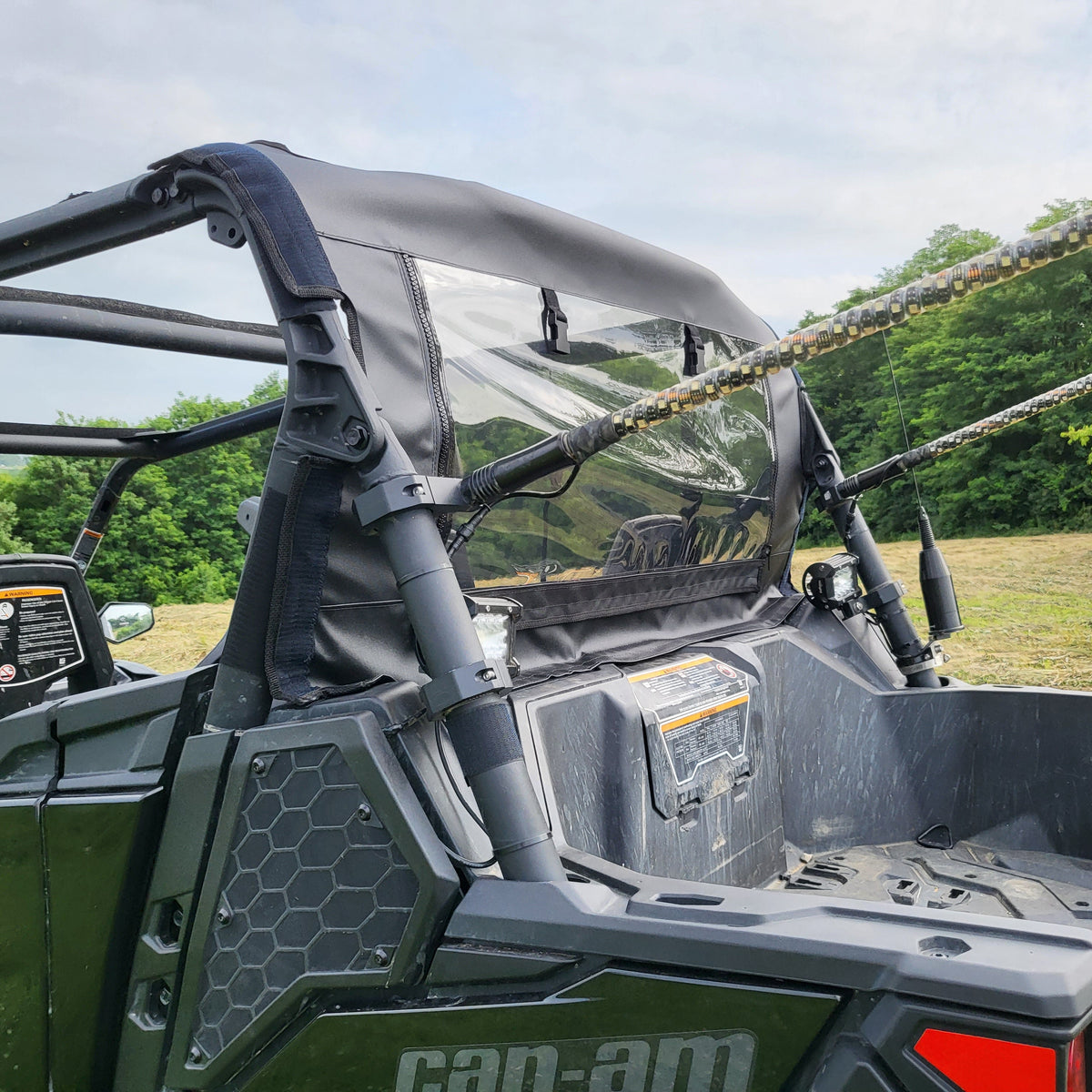 Can-Am Maverick Trail Canvas Rear Windshield by 3 Star UTV, rear view 2
