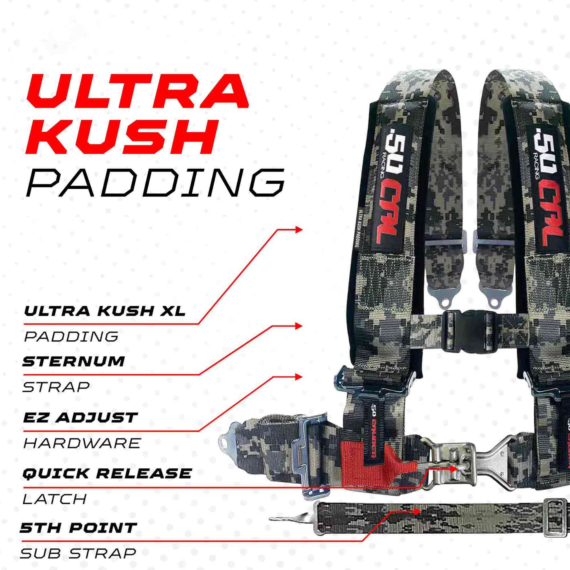 2 Inch 5-Point Pro Series Latch Safety Harness SxS Part - Installed View | 50 Caliber Racing