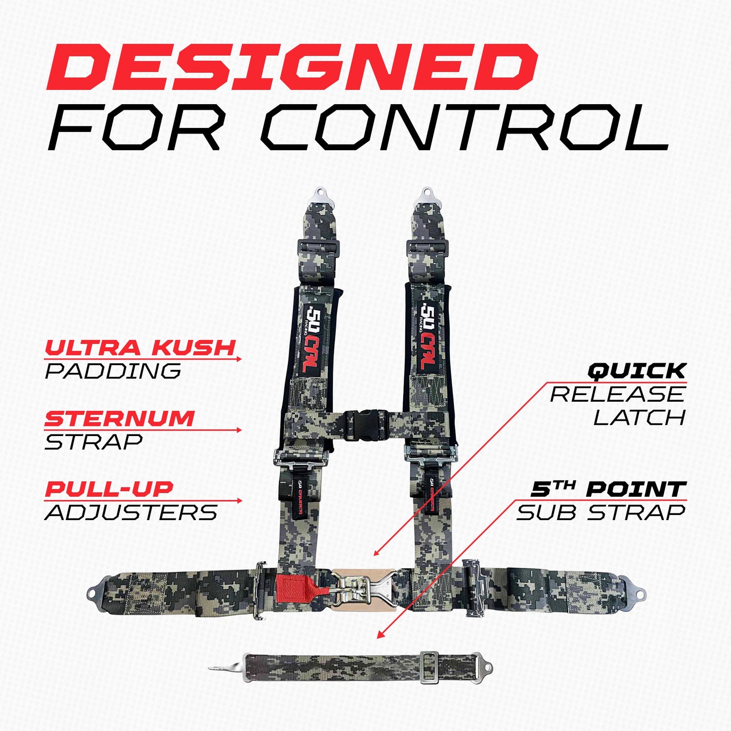 2" 5-Point Pro Series Latch Safety Harness | 50 Caliber Racing