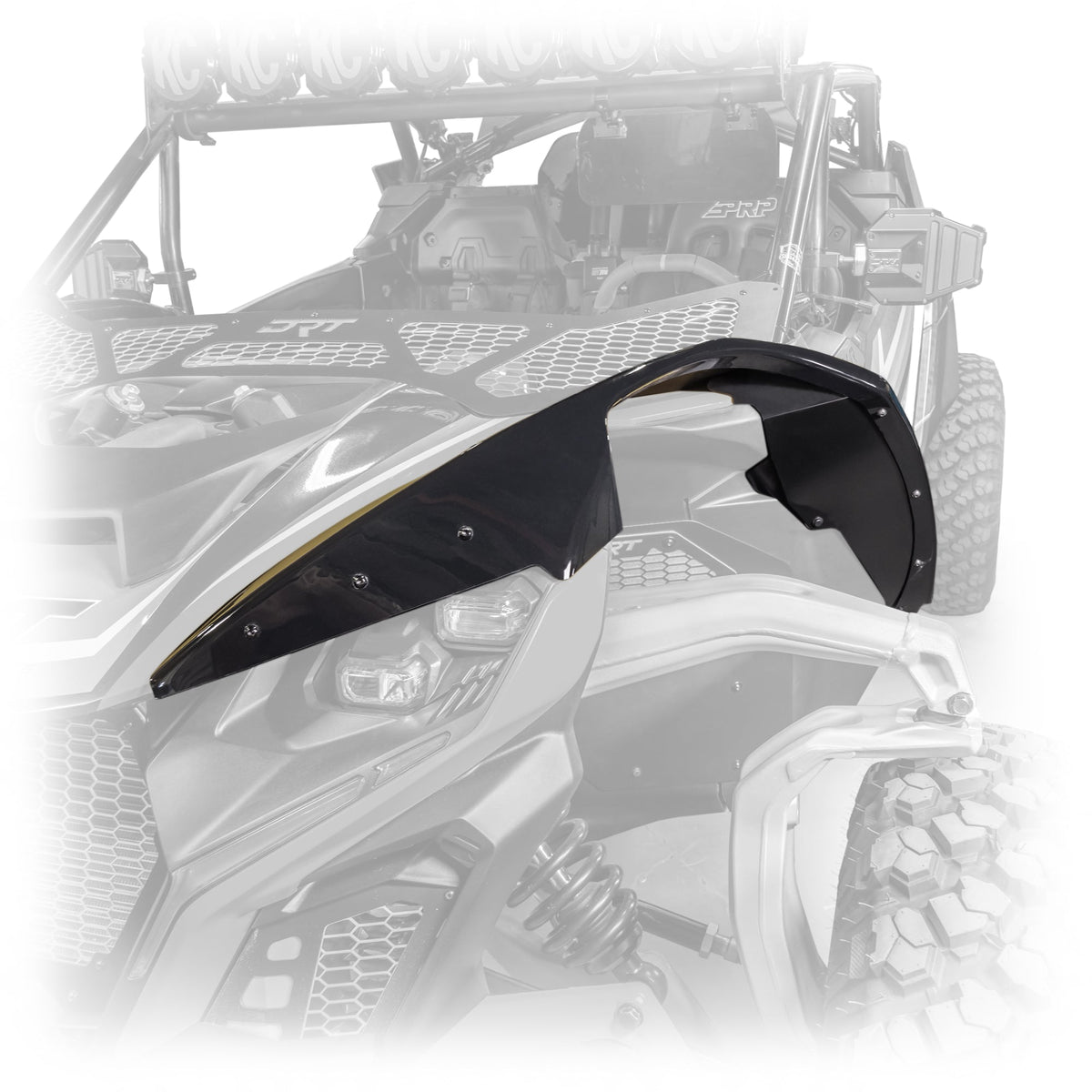 DRT 2024+ Maverick R front fender kit in high-impact ABS with aluminum brackets