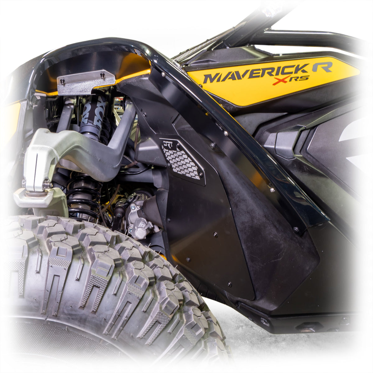 Can-Am Maverick R Front Aluminum Rock Guard Kit by DRT Motorsports, front view 2