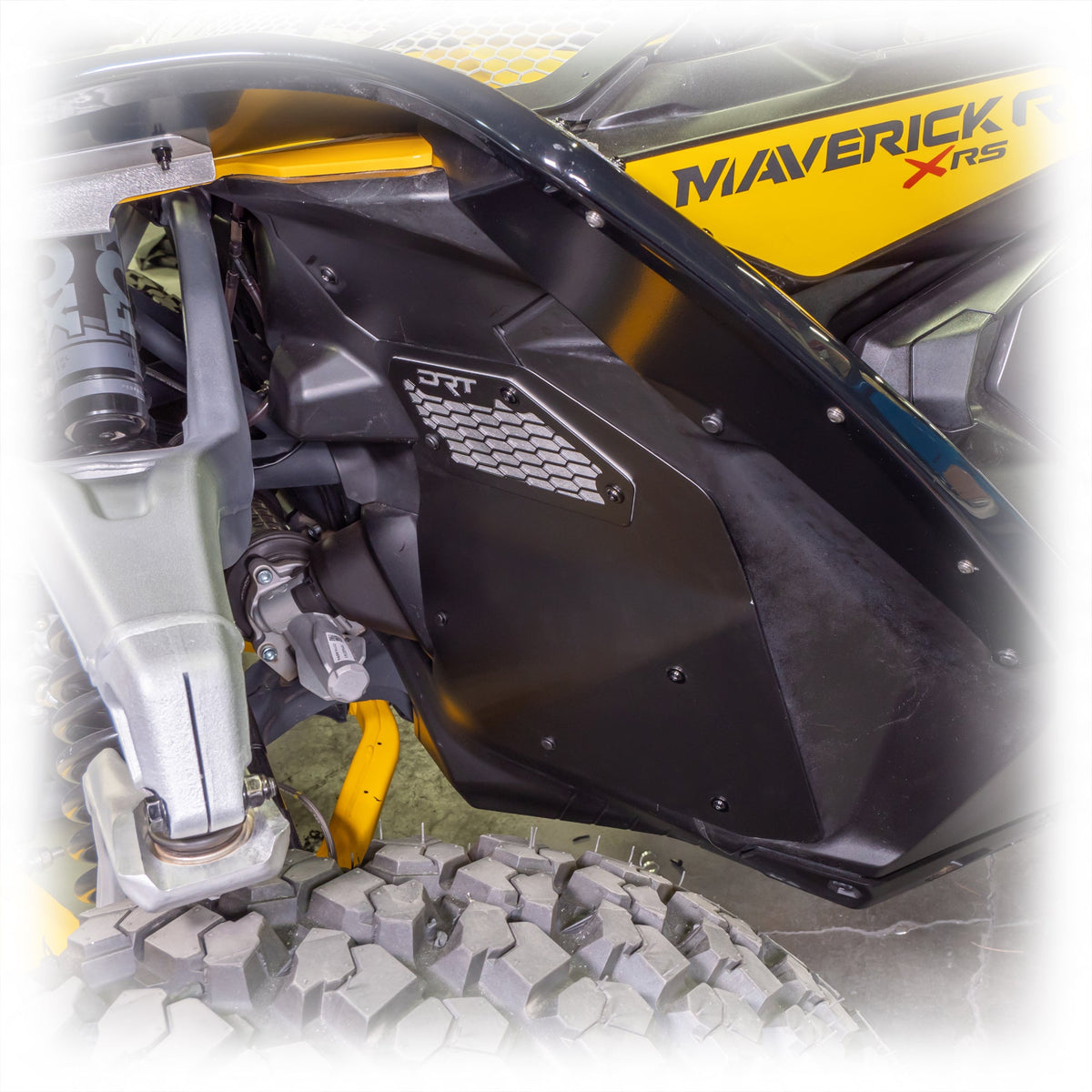 Can-Am Maverick R Front Aluminum Rock Guard Kit by DRT Motorsports, front view 3