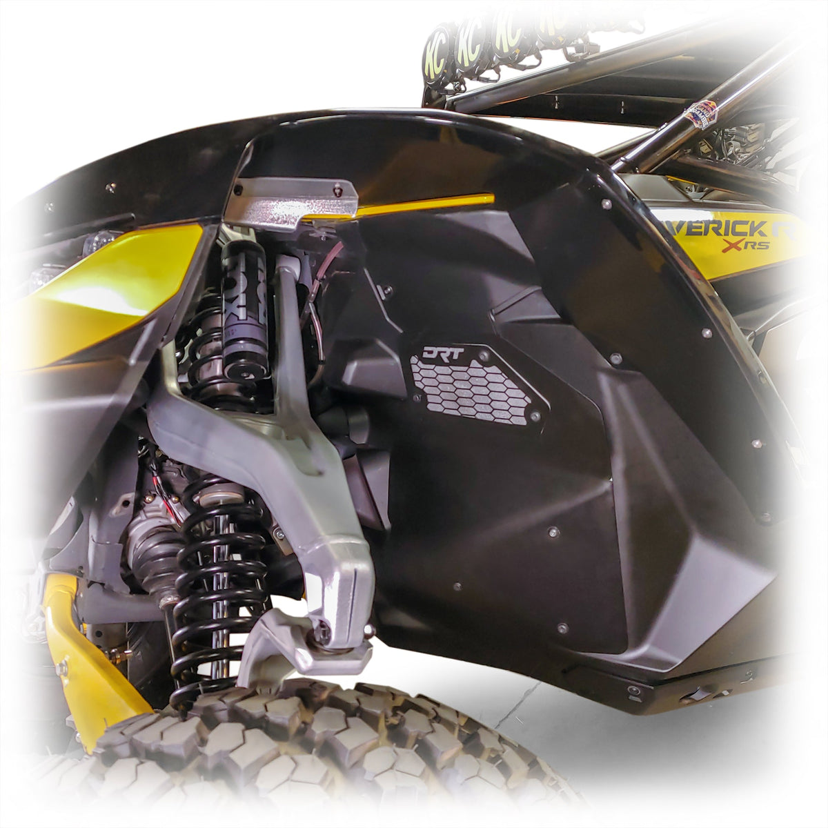 Can-Am Maverick R Front Aluminum Rock Guard Kit by DRT Motorsports, front view 4