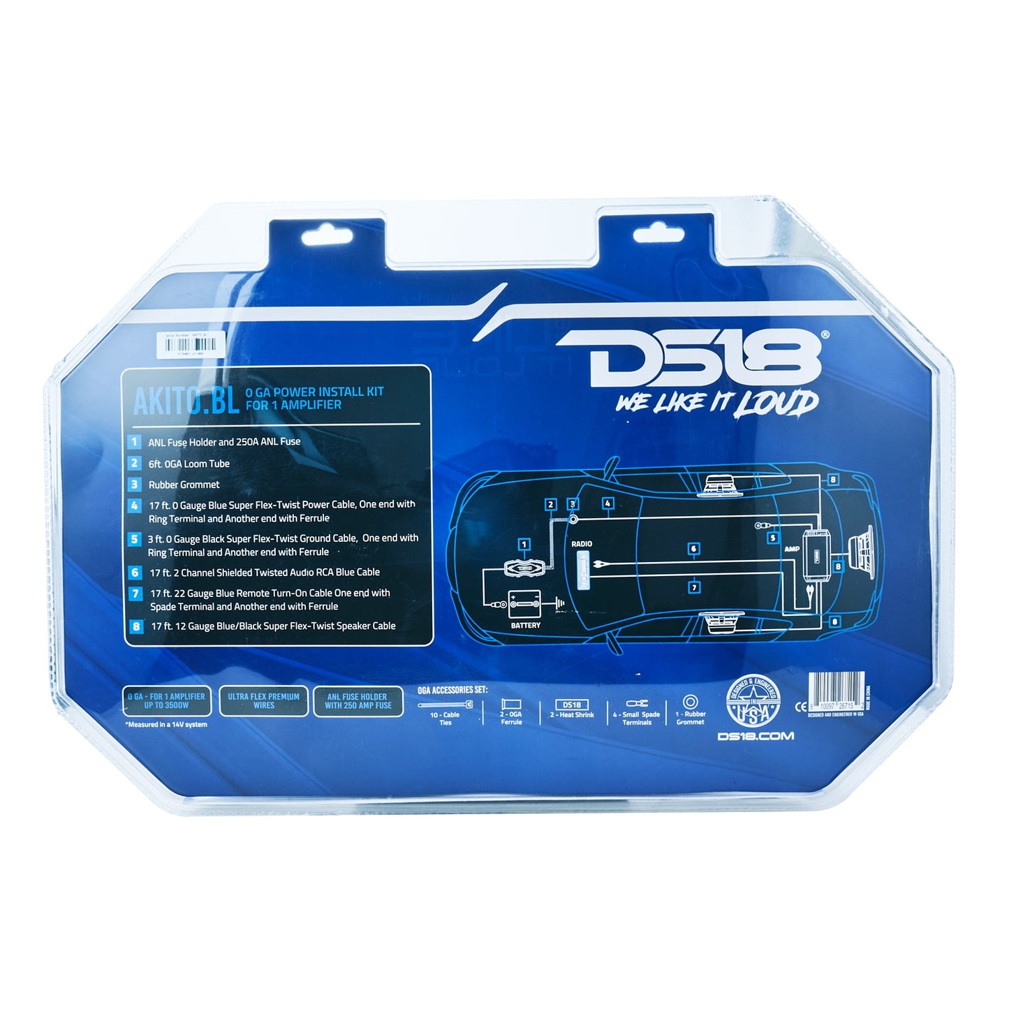 0-GA Amplifier Installation Wiring Kit - Blue