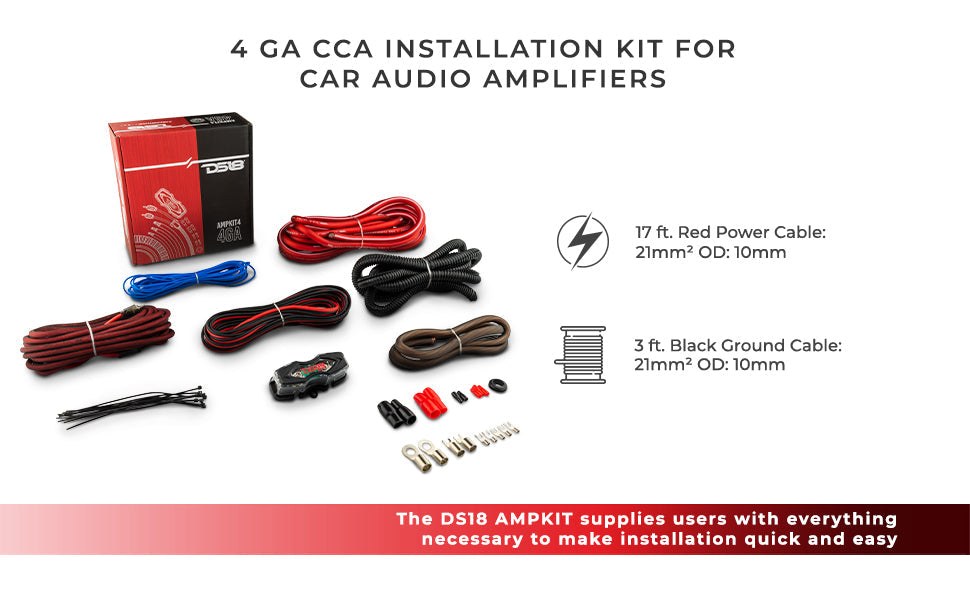 4-GA CCA Amplifier Installation Kit (Red) UTV Lighting - Full View | DS18