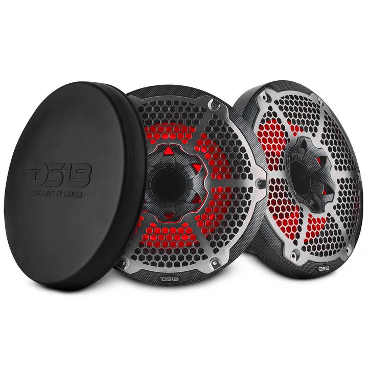 10” Marine 2-Way Hybrid Speakers with RGB LED (Carbon Fiber) by DS18, front view