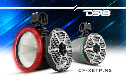 NXL 8in Cage Mount Speaker Enclosure with LED RGB Lights (Carbon Fiber) UTV Lighting - Full View | DS18