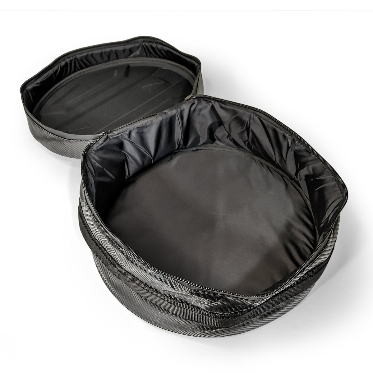 Interior view of spare tire storage pouch ready for tools and gear