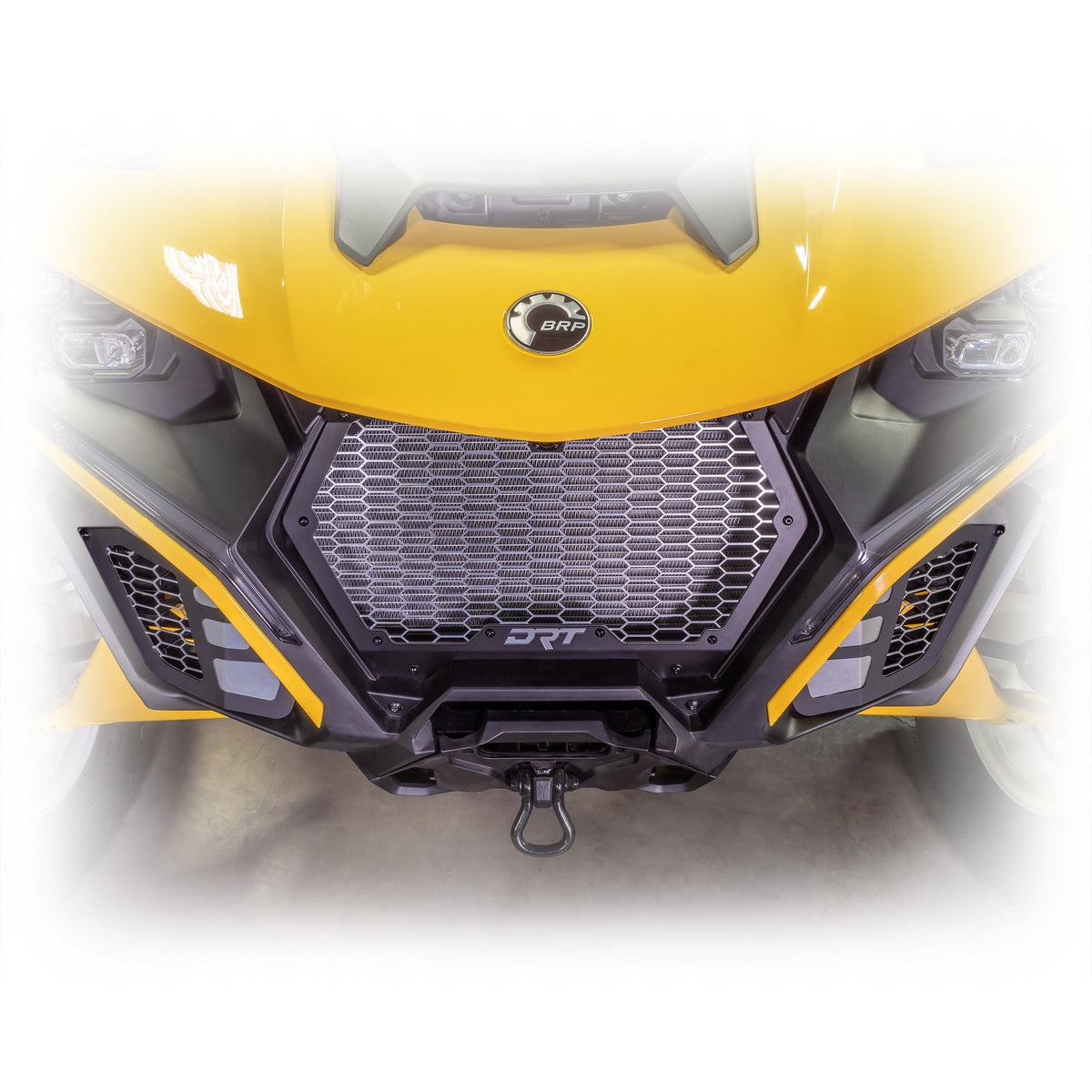 Aluminum front grill kit by DRT for Maverick R, enhances cooling and protection for off-road build