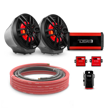6.5" Loaded Flat Mount Speaker Pods with Amplifier, Installation Kit and RGB LED Lights, Package for Can-Am Spyder & Ryker