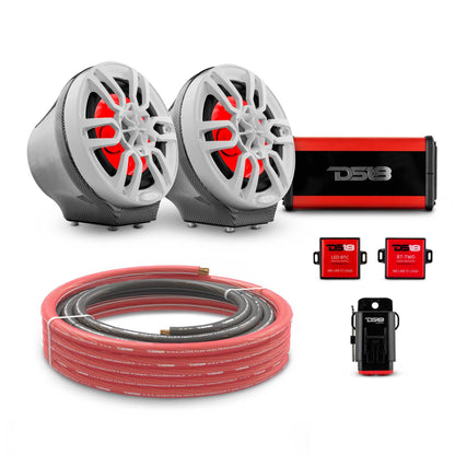 6.5" Loaded Flat Mount Speaker Pods with Amplifier, Installation Kit and RGB LED Lights, Package for Can-Am Spyder & Ryker