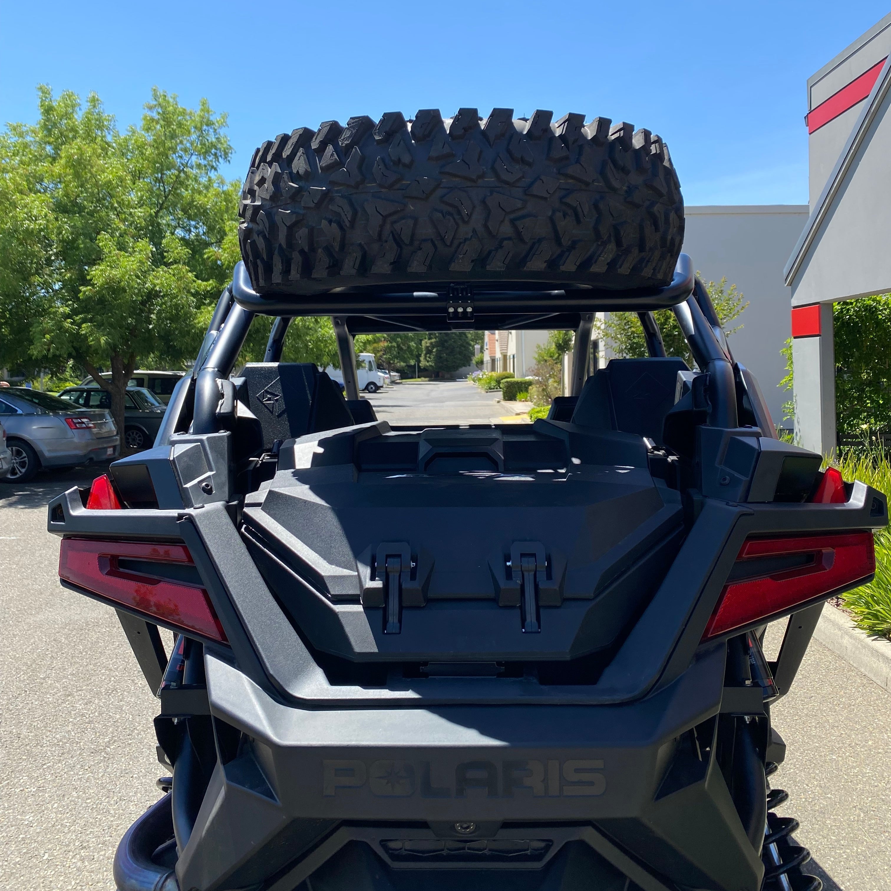 Polaris RZR Pro R 4-Seat Dual Clamp Spare Tire Mount by Factory UTV, front view