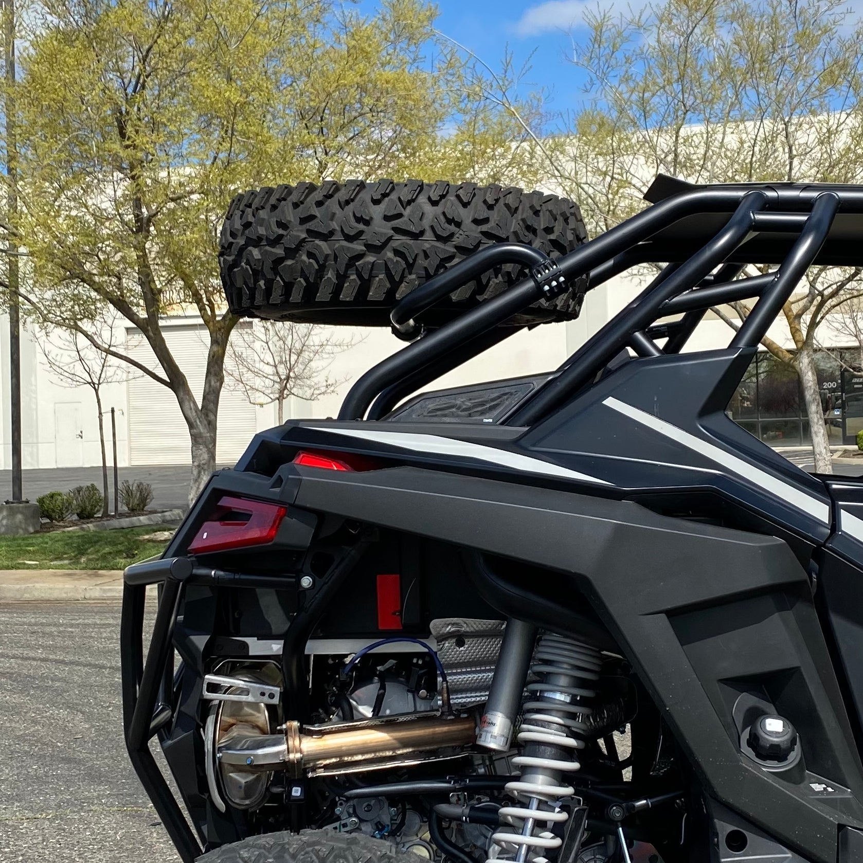Polaris RZR Pro S / Turbo R 4-Seat Dual Clamp Spare Tire Mount by Factory UTV, front view