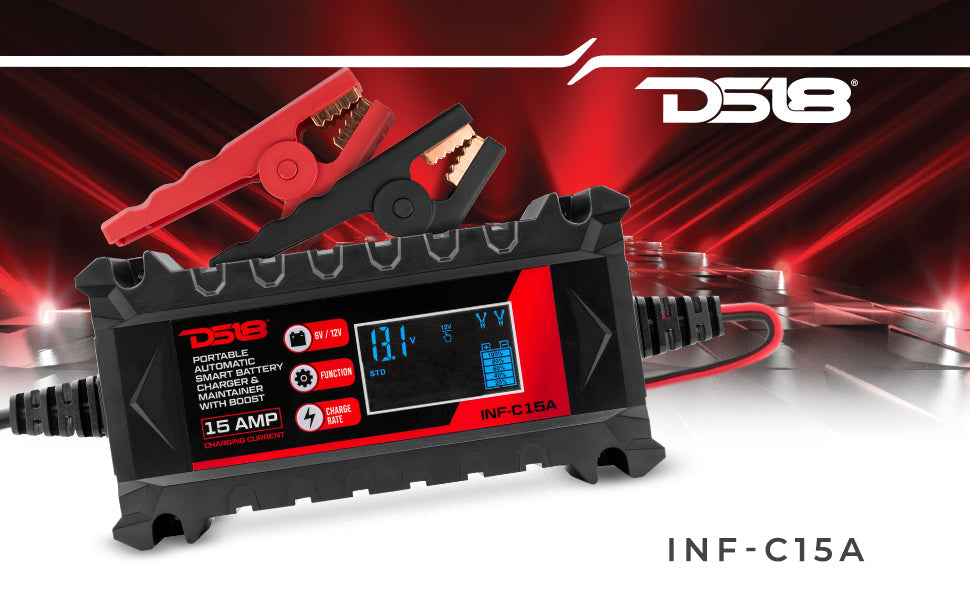 15 AMP Automatic Smart Car Battery Charger & Maintainer SxS Off-Road - Top View | DS18