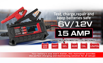15 AMP Automatic Smart Car Battery Charger & Maintainer UTV Lighting - Studio View | DS18