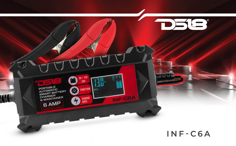 6 AMP Automatic Smart Lithium and AGM Car Battery Charger & Maintainer SxS Off-Road - Top View | DS18