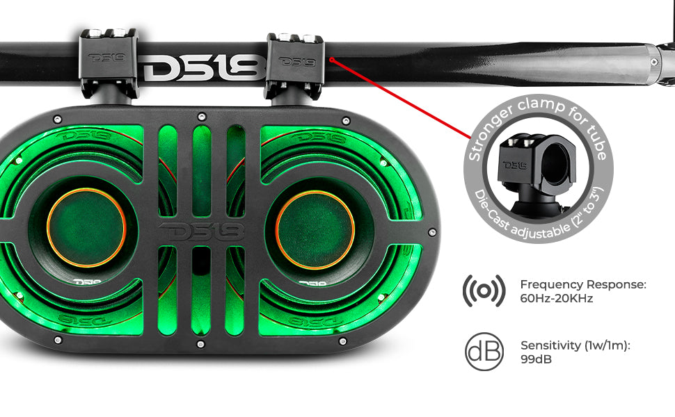 Dual 8in PRO Roll Cage Sound Bar System with LED RGB Lights SxS Part - Installed View | DS18