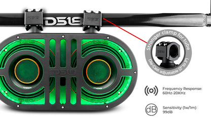 Dual 8in PRO Roll Cage Sound Bar System with LED RGB Lights SxS Part - Installed View | DS18