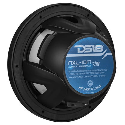 NXL 10" 2-Way Coaxial Marine Speaker With LED RGB Lights 200 Watts Rms 4-Ohm