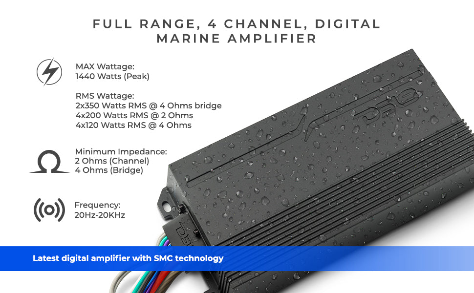 NVY-IPX7.4 Full-Range 4-Channel Powersports Amplifier Off-Road SxS - Detail Shot | DS18