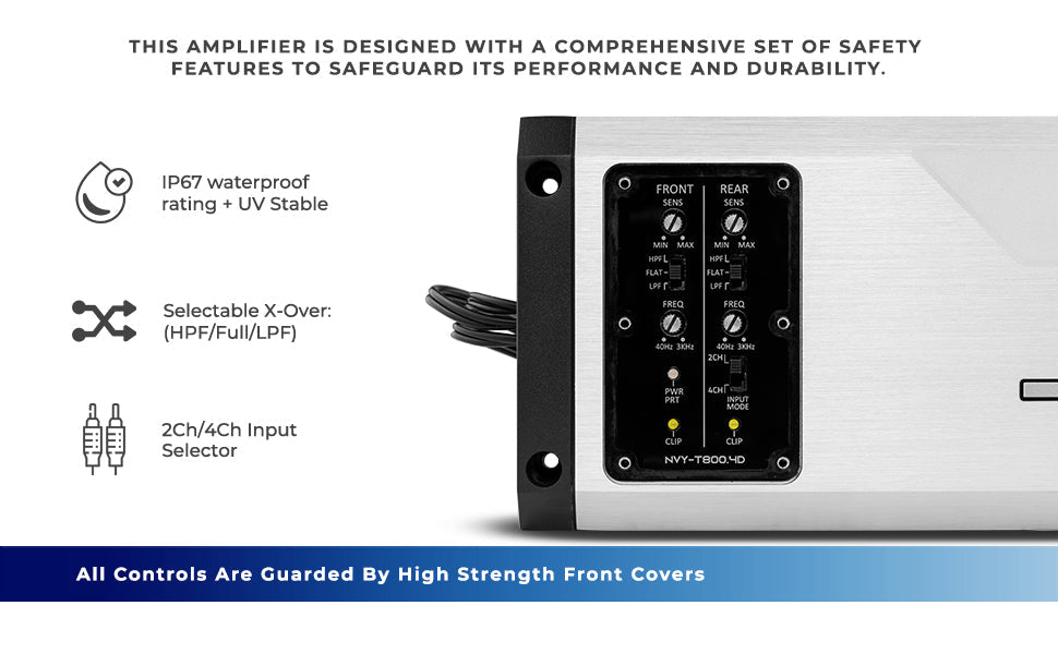 NVY-T800.4D Full-Range 4-Channel Powersports Amplifier SxS Part - Installed View | DS18