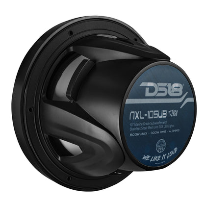 NXL 10" Marine Subwoofer with LED RGB Lights 300 Watts Rms SVC 4-Ohm