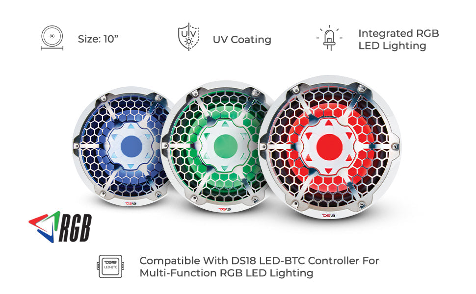 NXL 10" Marine Subwoofer with LED RGB Lights (White)