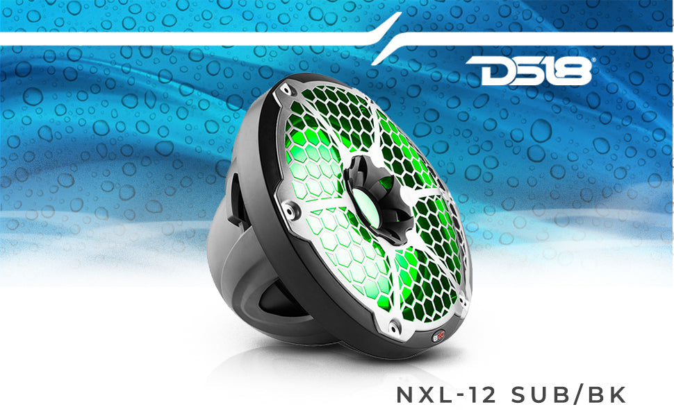 NXL 12in Marine Subwoofer with LED RGB Lights (Black) Off-Road SxS - Detail Shot | DS18