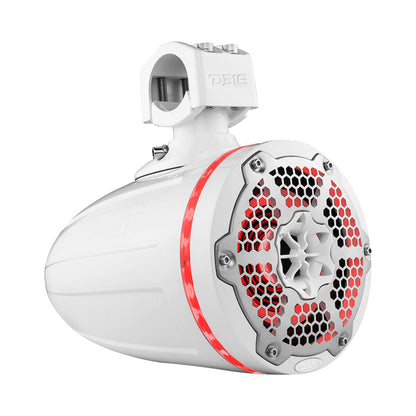 NXL 6.5" Neodymium Marine and Powersports Towers with Built-in Passive Radiator, 1" Driver and LED RGB Lights 150 Watts Rms -White