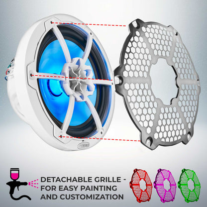 NXL 8" 2-Way Coaxial Marine Speaker With LED RGB Lights 125 Watts Rms 4-Ohm