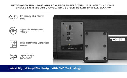 NXL-X360.2D Full-Range Class D 2-Channel Amplifier SxS Part - Installed View | DS18