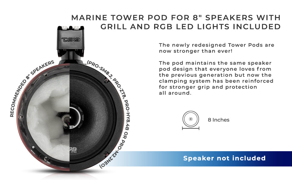 NXL 8in Cage Mount Speaker Enclosure with LED RGB Lights (White) UTV Lighting - Full View | DS18