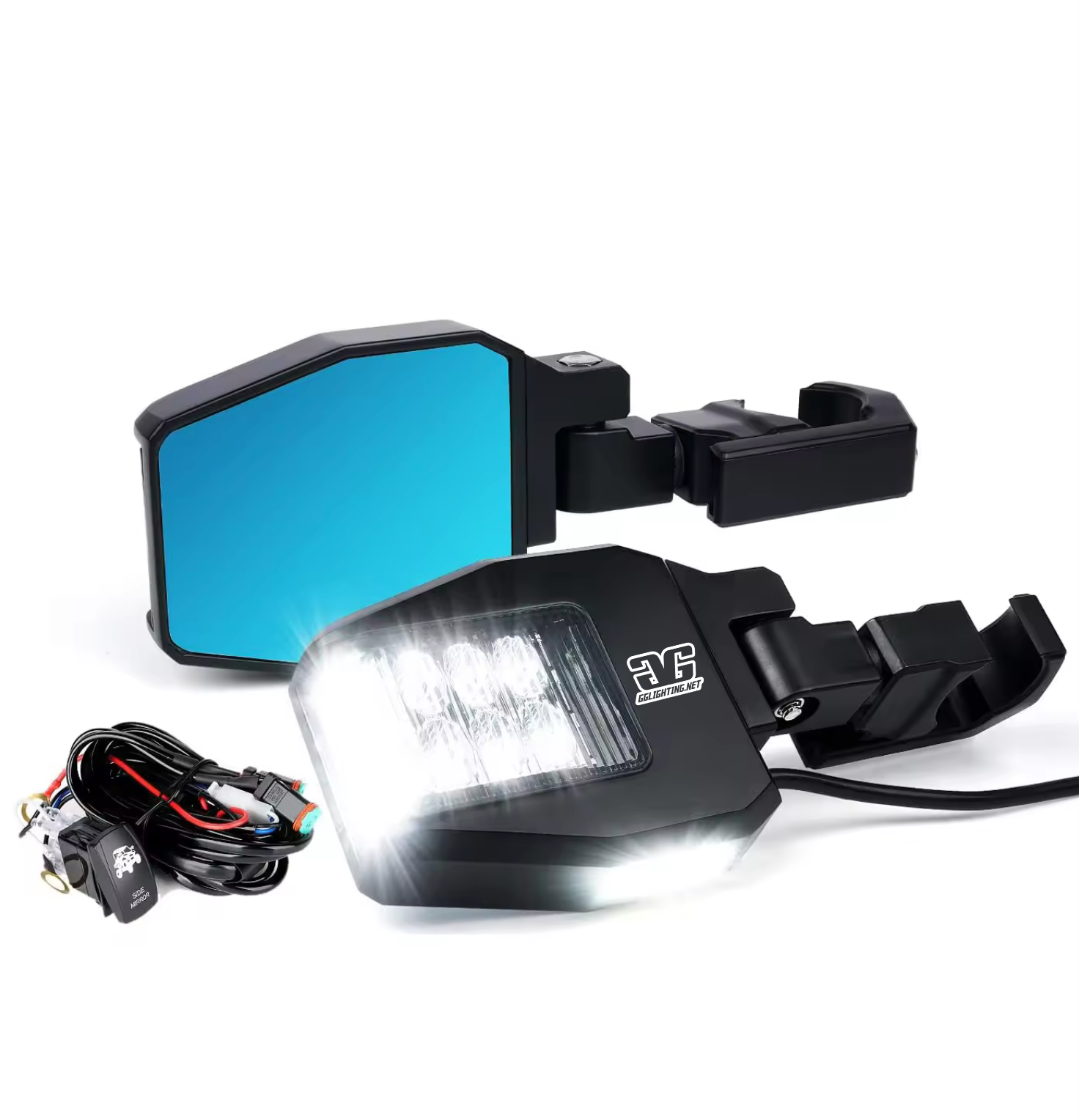 Off Road Side Mirrors with LED Pod Lights (Pair) GGLighting