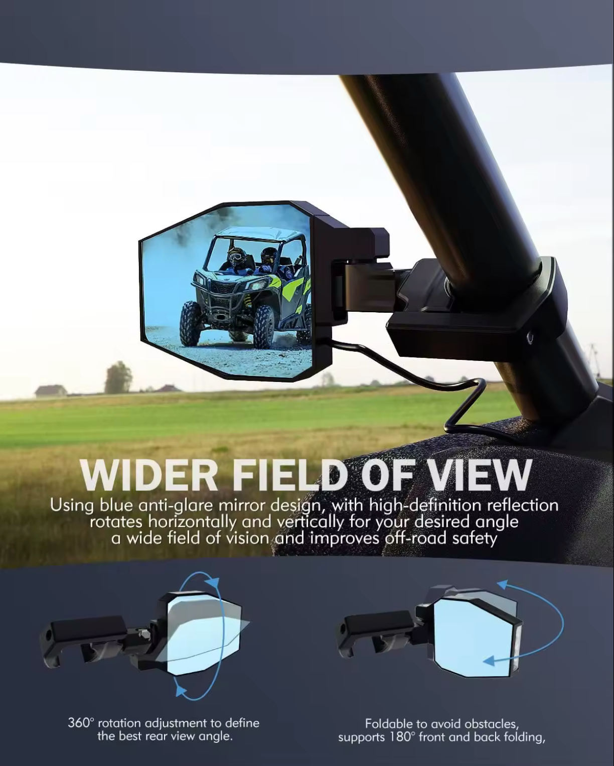 Off Road Side Mirrors with LED Pod Lights (Pair) GGLighting