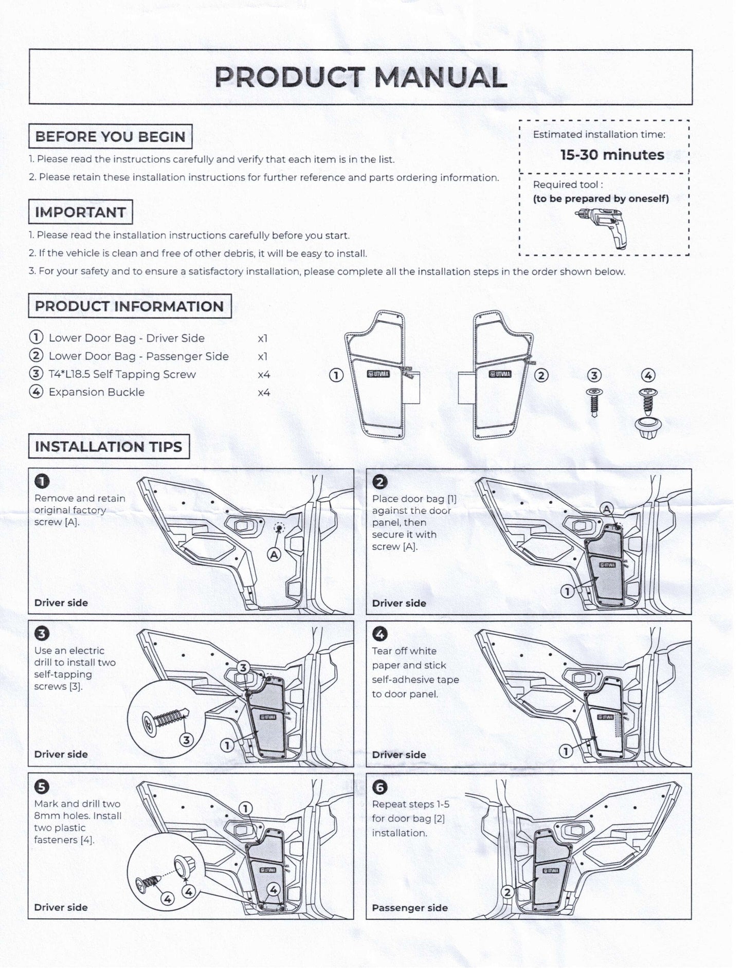 Polaris General 1000 Front Lower Door Bags UTVMA