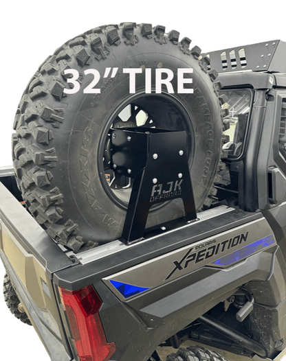 Polaris Xpedition Spare Tire Carrier by AJK Offroad Pictured with 32" Tire Right Slight Angle View