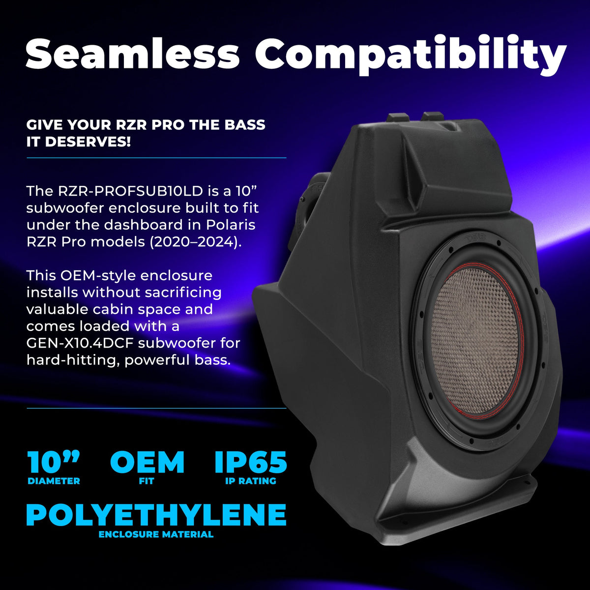 Polaris RZR Pro R / Pro XP / Turbo R Under Dash 10” Subwoofer Loaded Enclosure | DS18