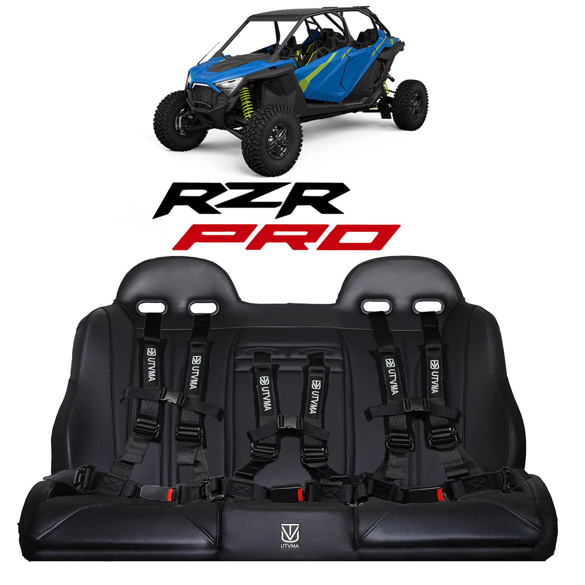 Polaris RZR Pro R / Pro XP / Turbo R Rear Bench Seat with Harnesses | UTVMA