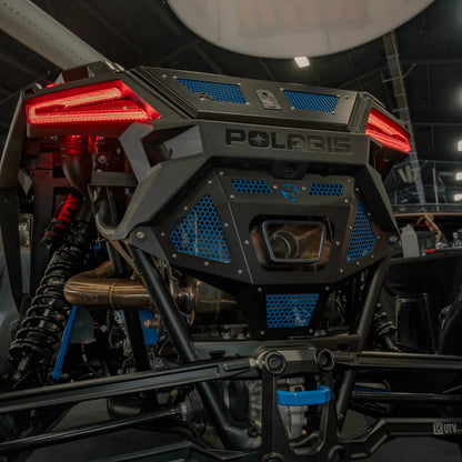 SDR Motorsports Polaris RZR Pro R Rear Exhaust Grille Cover Blue Mesh