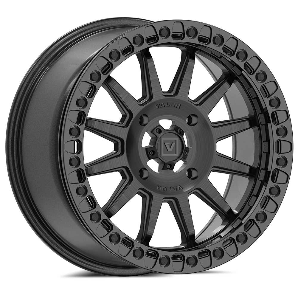 V09 UTV Brushed Charcoal Beadlock Wheel (17x8 40mm 4x156) Valor Offroad