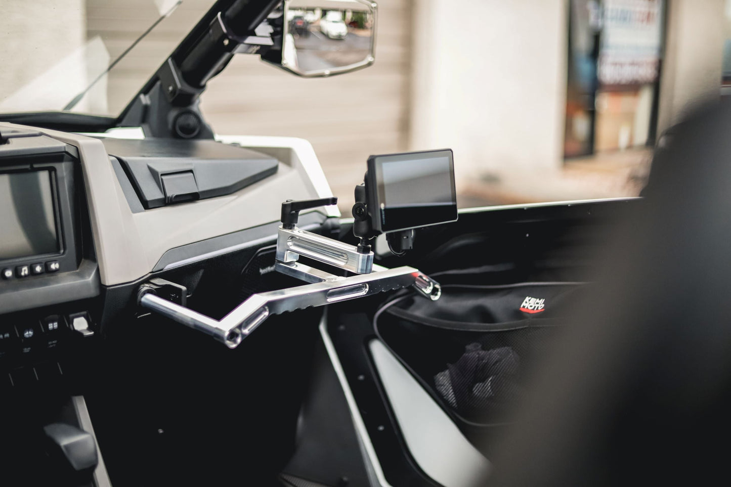RZR Pro XP/R Metal Head Mount for Polaris with Garmin Tread GPS display in side-by-side dashboard