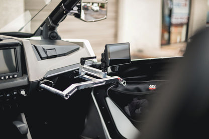 RZR Pro XP/R Metal Head Mount for Polaris with Garmin Tread GPS display in side-by-side dashboard